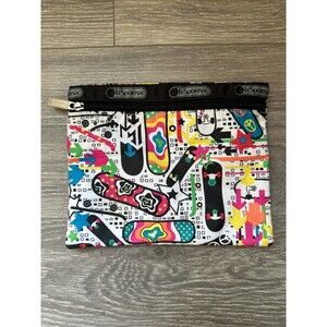 Le Sportsac Peace Skateboard Zipper Makeup Bag Case Pouch Wallet Colorful